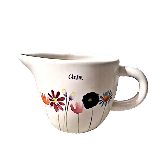 Rae Dunn Creamer Floral Ceramic Magenta Artisan Spring Daisy Thick Handle White - Picture 1 of 12